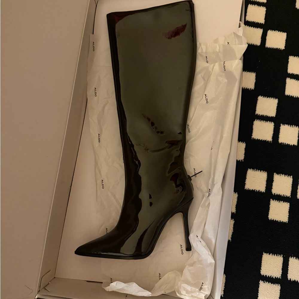 Aldo Black Patent Knee-High Stiletto Boot